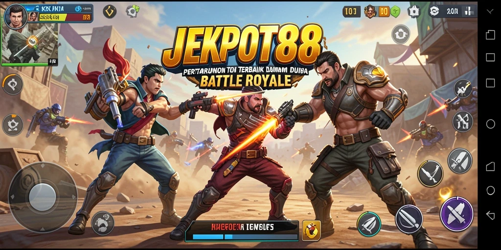 Tampilan utama gameplay JEKPOT88 dalam pertarungan Battle Royale.