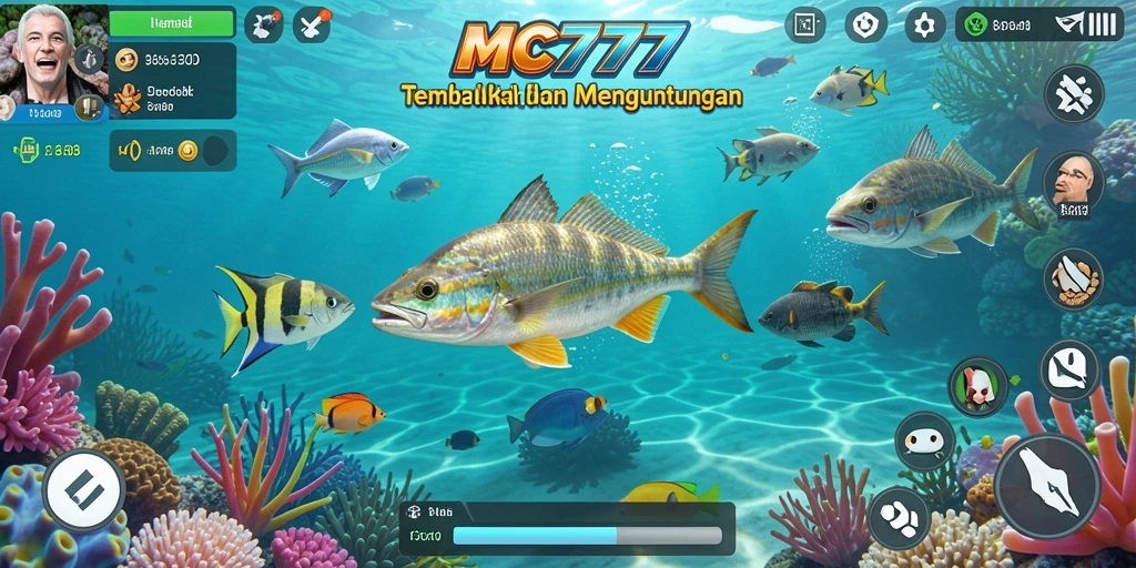 Tampilan gameplay seru di MC777 dengan aksi menembak ikan.