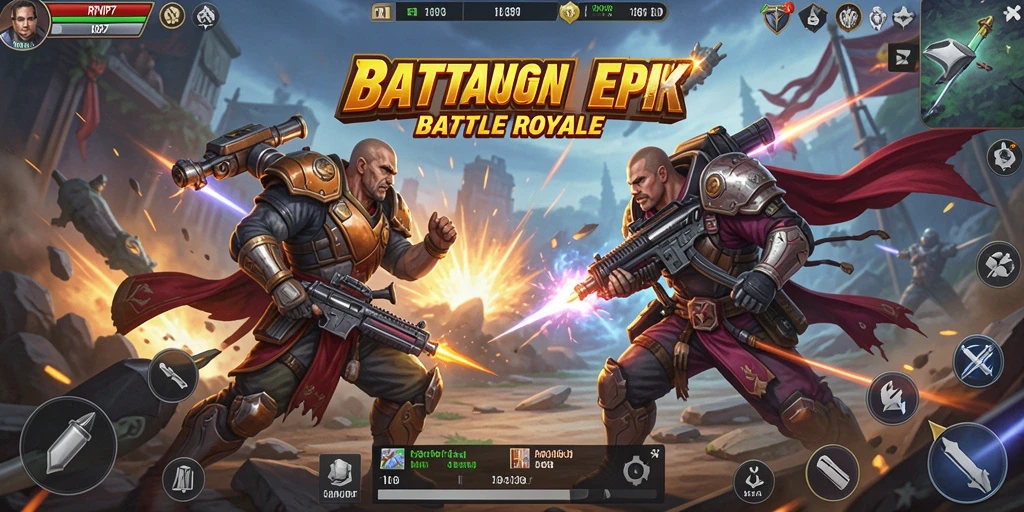 Tangkapan layar utama RPVIP7 menampilkan aksi mendebarkan dalam pertarungan Battle Royale.